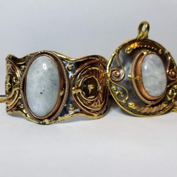 New With Tags Artisan Crafted Natural Moonstone Necklace and Cuff Bracelet SET - Picture 3 of 14